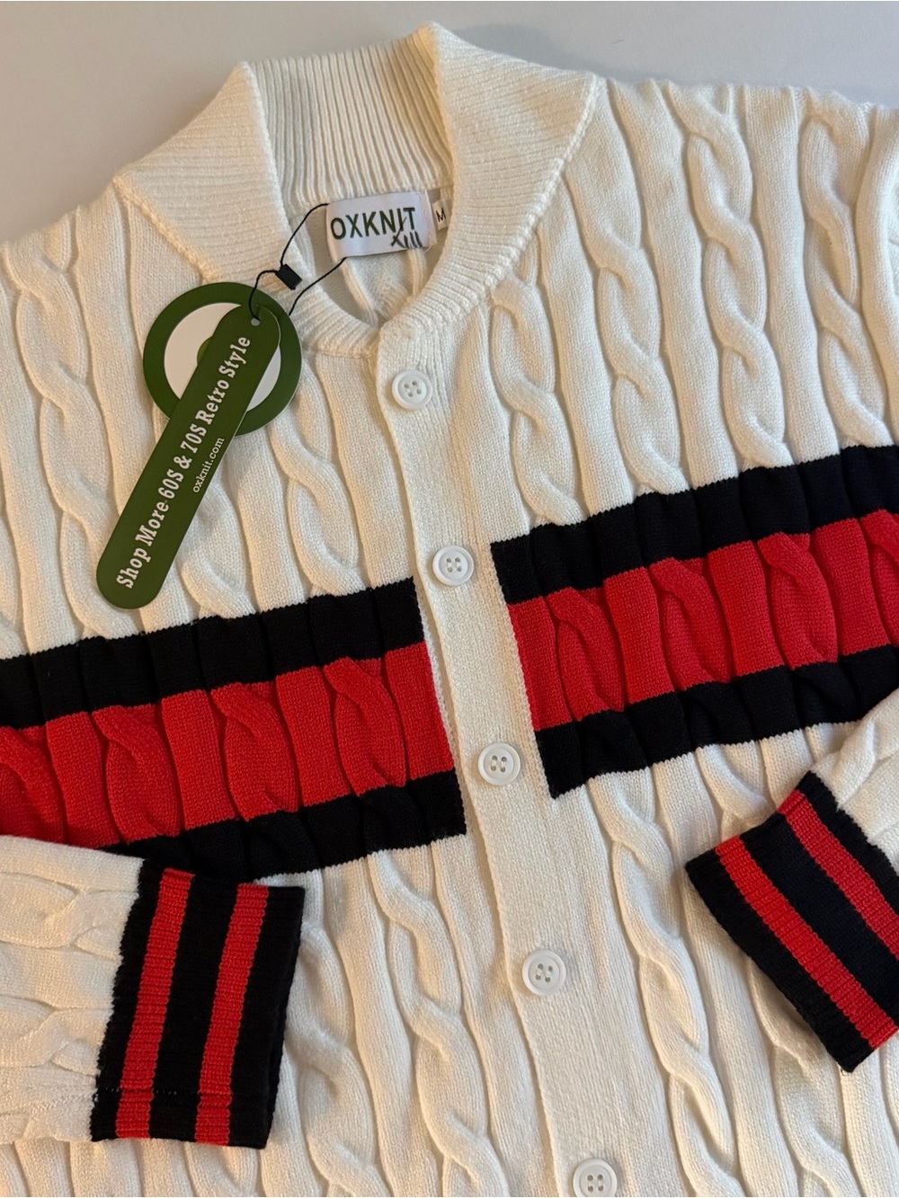 Oxknit Cardigan Sweater Men MED Cable Knit Button Front Chunky Grandpa Preppy